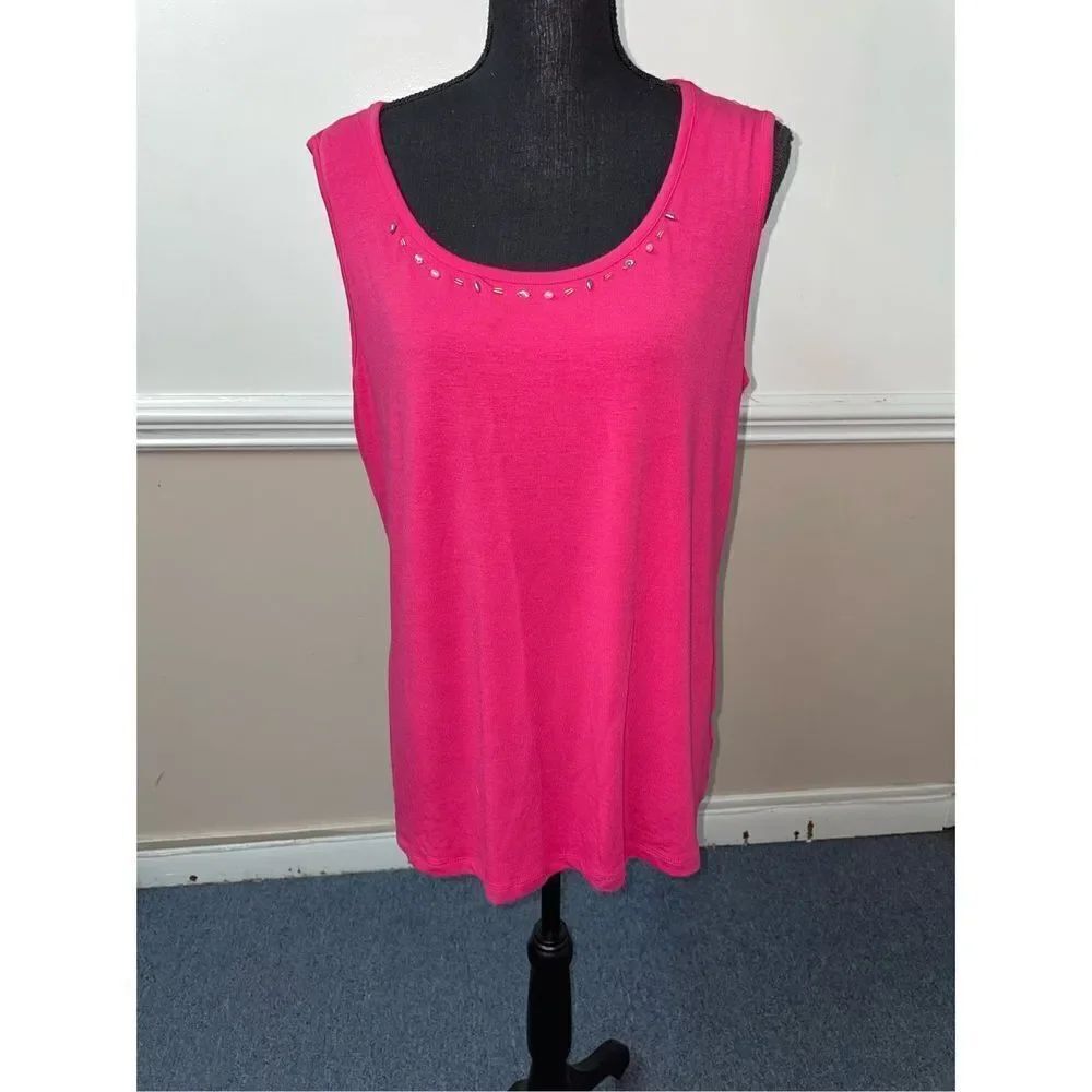 Sag Harbor Women’s Large Hot Pink Tank Top with Beads